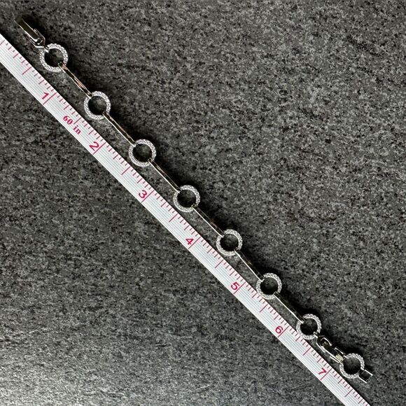 NEW Pretty Bird Pave Circular & Bar Link White Gold Plated Bracelet 6.75" / 7.5" - Picture 4 of 13